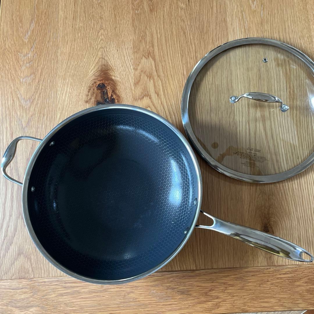 HEXCLAD 中華鍋 ステンレス製　30センチ　蓋付き 30 cm HexClad Hybrid Pan with Lid – ヘックスクラッド