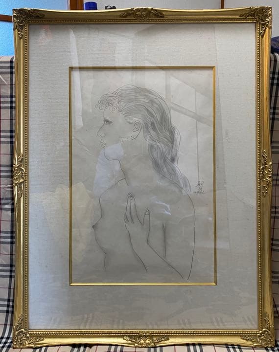 裸婦下絵額縁入 本間莞彩 『裸婦』 日本画 - 北海道画廊