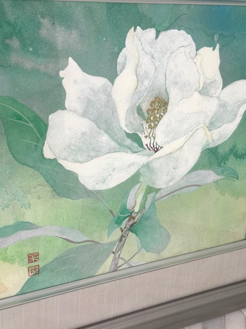 白い花の水彩画 シルバーフレーム 白い花の水彩画 シルバーフレーム