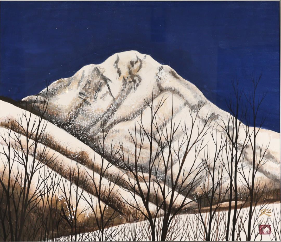 模写】 加山又造 「 白い峰 」 日本画 8号 共シール タトウ 布袋