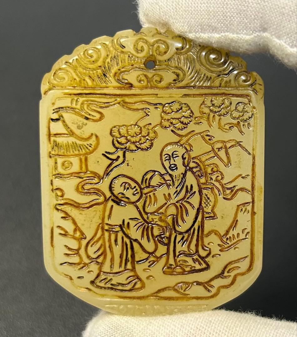 和田玉子岡古玉 漢詩白玉 根付、古美術 骨董品、旧家蔵出し、縁起物