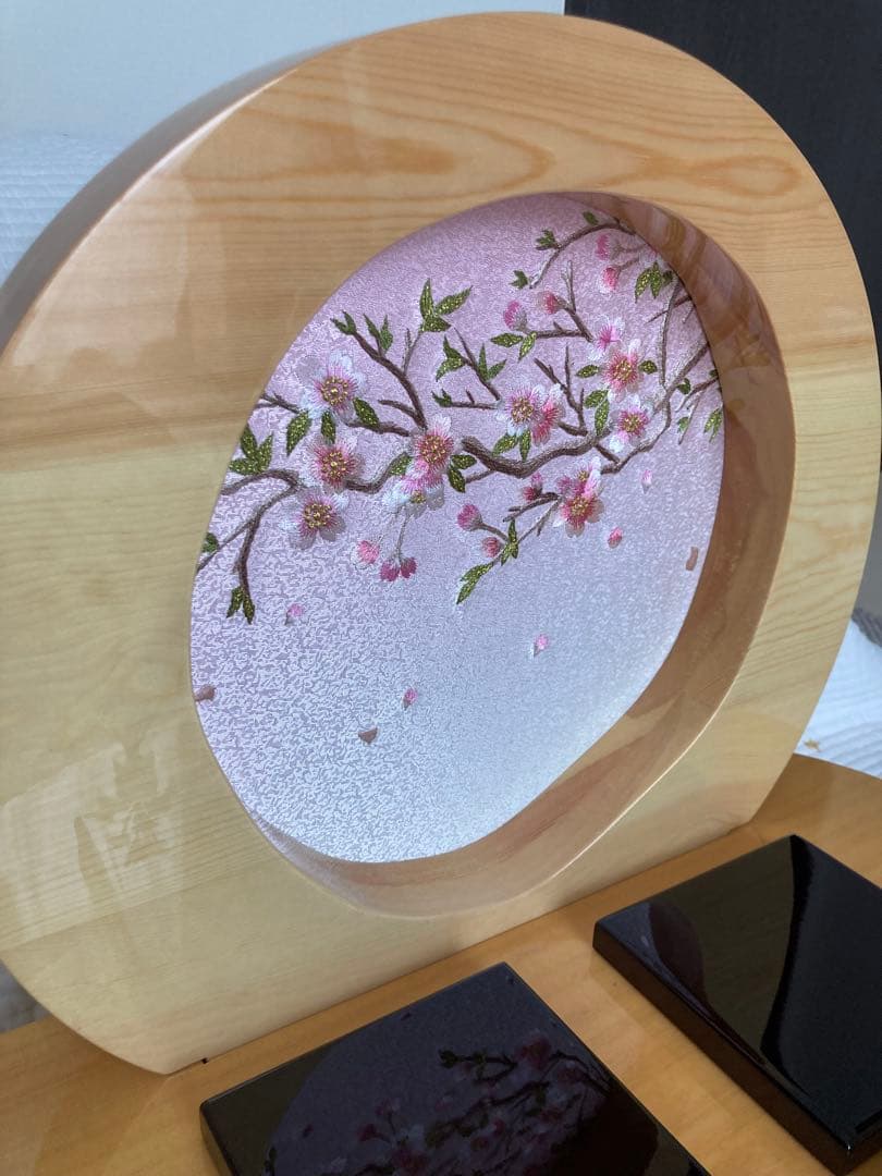 雛人形 飾り台 親王飾り 木製 桜 刺繍屏風