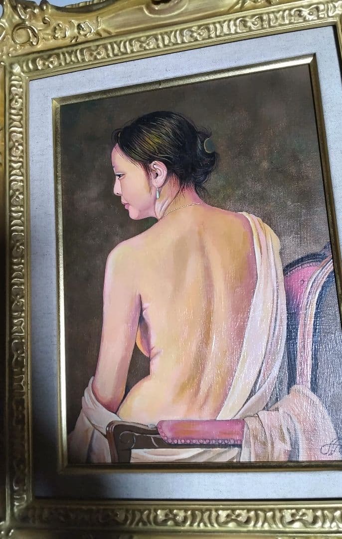 森本草介、絵画、美人画、油彩4号、裸婦、高級額縁、肉筆画、高塚省吾