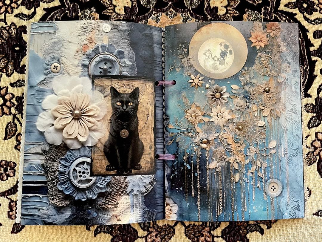 ハンドメイド☆ジャンクジャーナル雑記帳(月と黒猫) 束帳 - メルカリ
