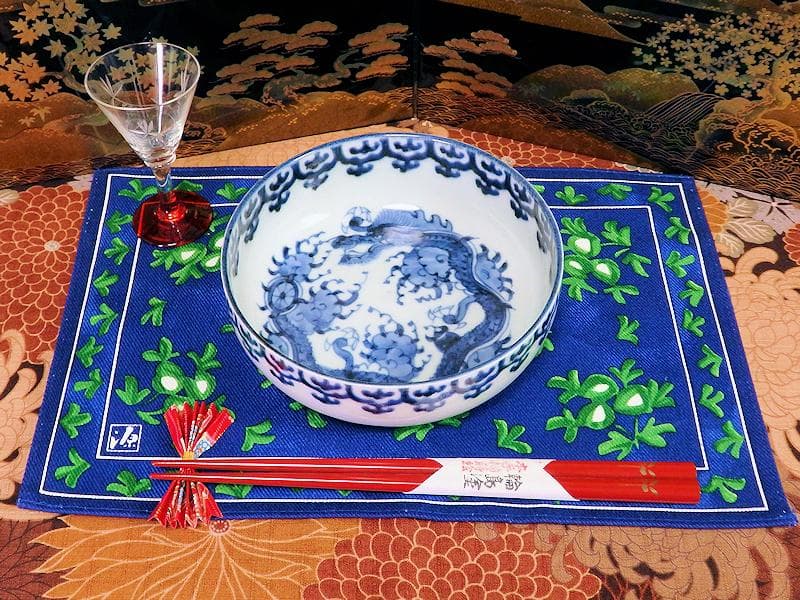 古伊万里　染付　瓔珞紋に団龍紋の図　膾皿　春寒鉢　C087AS-BOv 古伊万里 染付 瓔珞紋に団龍紋図 膾皿 春寒鉢