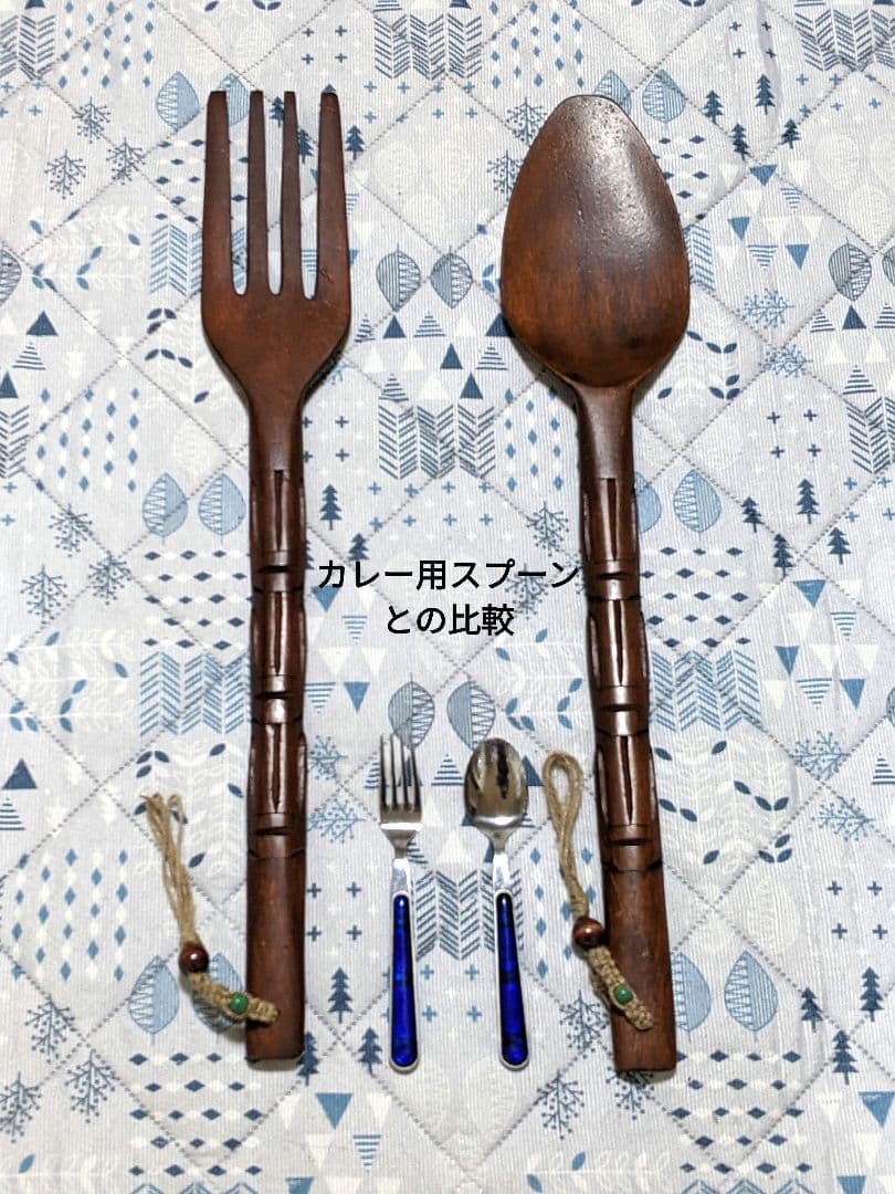 古民具】木製巨大スプーン フォーク 飲食店 ディスプレイ 壁飾り