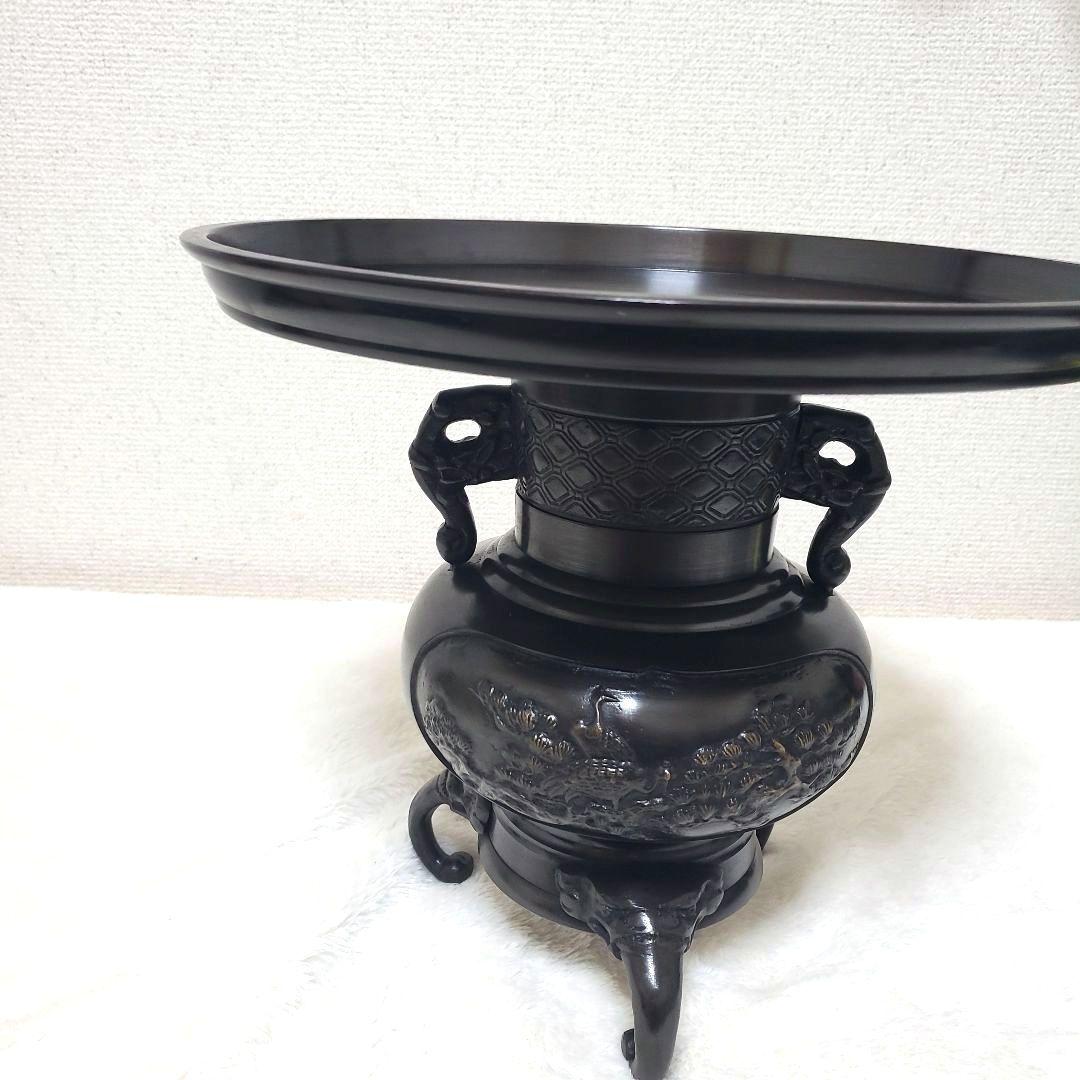 銅製 薄端（うすばた）三足 花器 鳥文 耳付き 床の間 置物 華道 茶道 銅製 薄端（うすばた）三足 花器 鳥文 耳付き 床の間 置物 華道 茶道