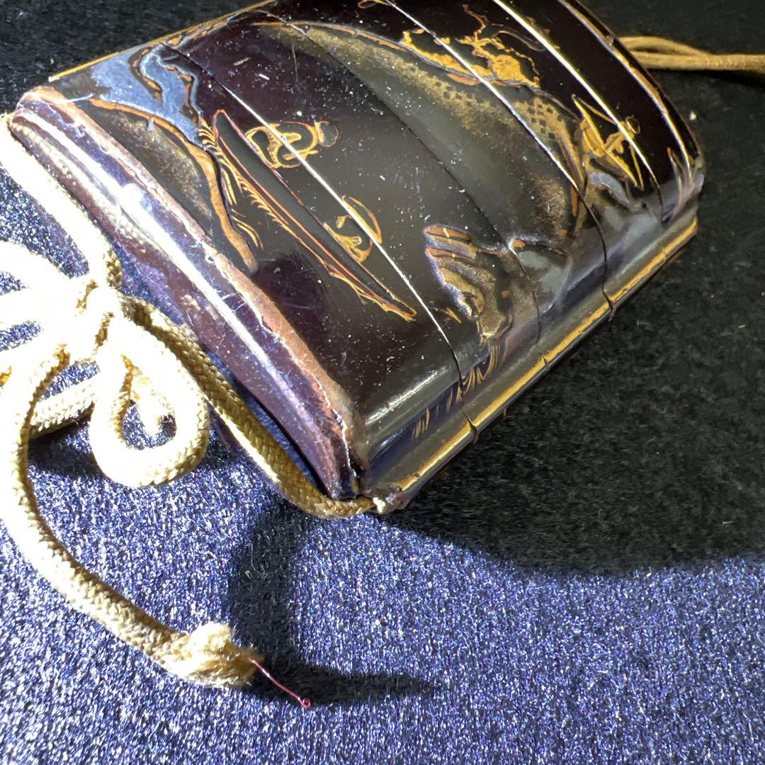 江戸時代 蒔絵木彫五段印籠、透彫木彫根付 43g 東Y8-0109☆2Fタルチ