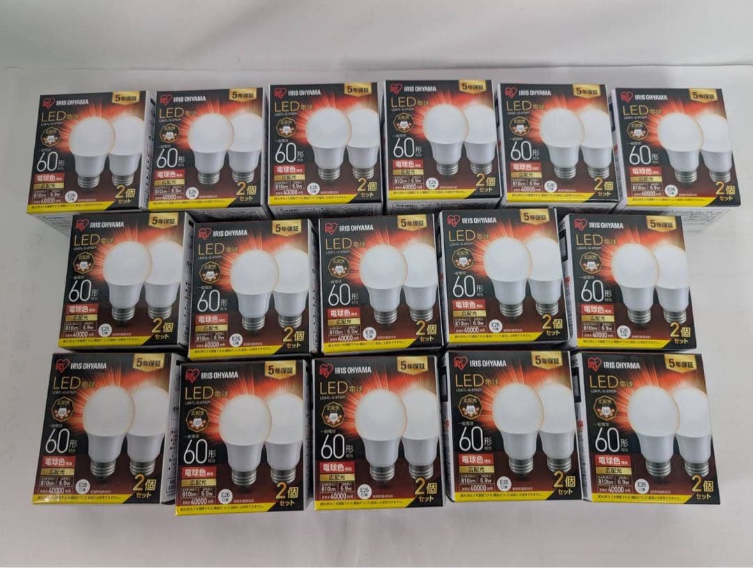 【新品】アイリスオーヤマ　LED電球　2個入　15箱 アイリスオーヤマ LED電球 E26 広配光 60形相当 昼白色 2個 通販