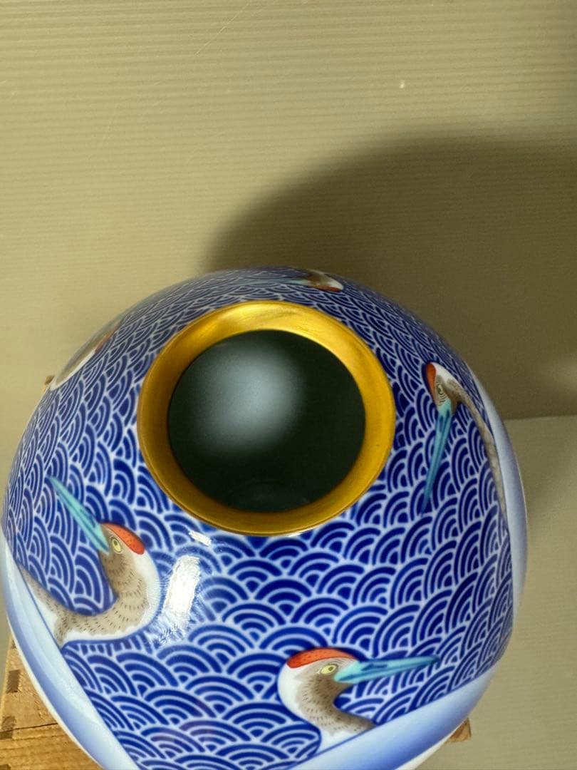 2193 香蘭社 鶴絵 青海波 花瓶 金彩 - メルカリ