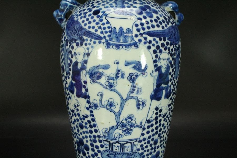 中国美術 青花 瓶人物花鳥紋 瓶 高31cm 希少 (LC138) 銀閣】中国美術 青花