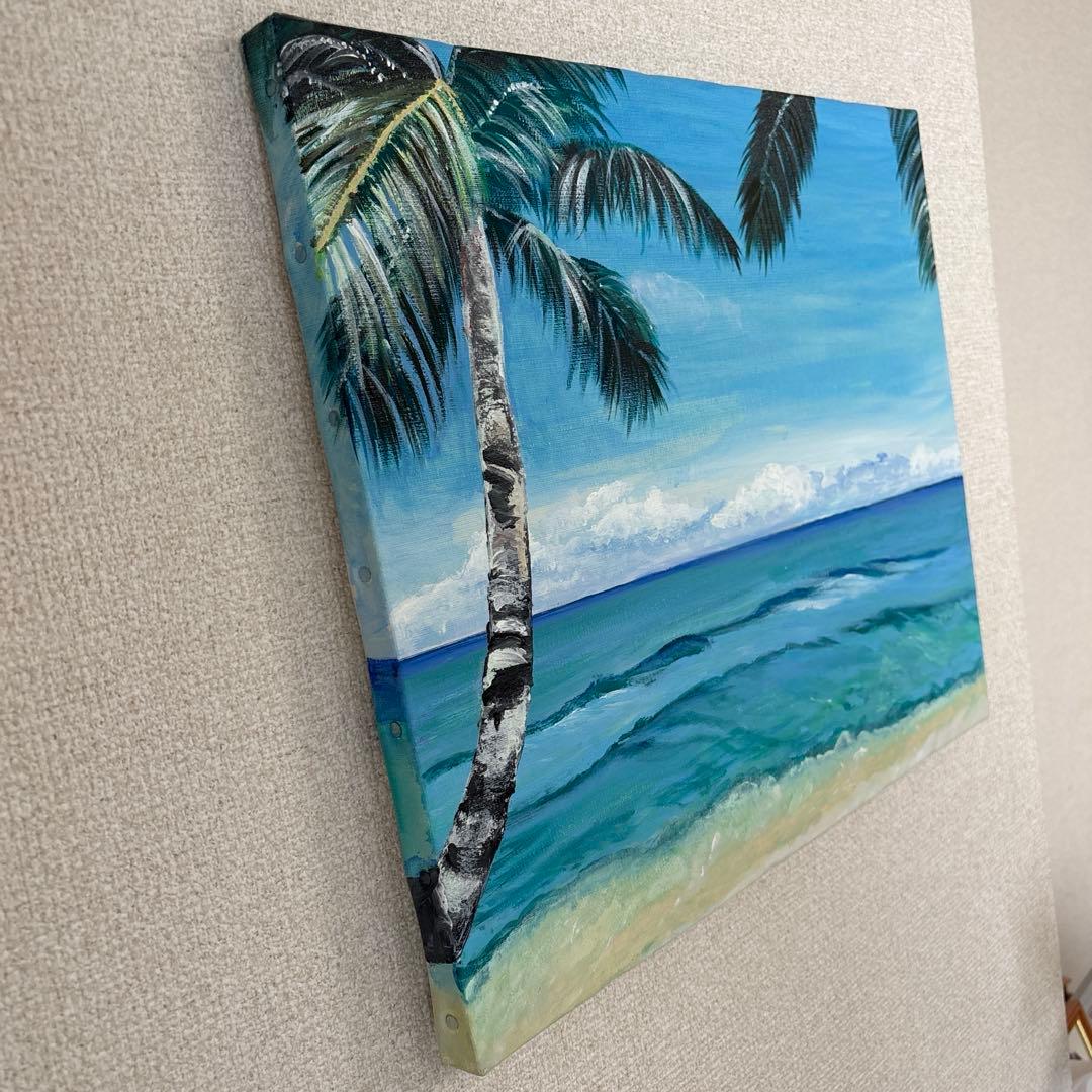 トロピカル海の風景画 アクリル画 南国 海 ヤシの木 癒し ハワイ