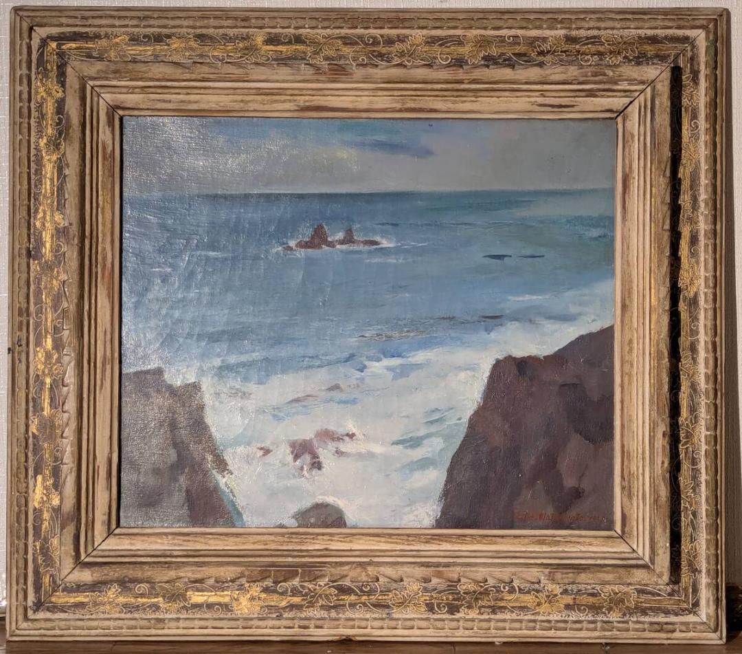 【真作】絵画　油彩8号　岩礁に打ち寄せる波　荒波と岩場の海風景　Y180 海辺の岩」を油彩で描く - YouTube