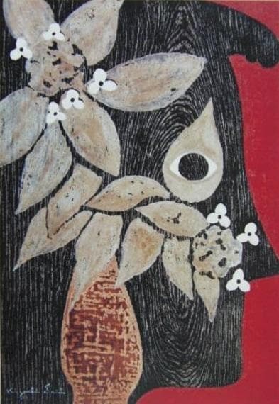 斎藤清、【凝視（花）】、希少な額装用画集より、新品額装付、状態良好