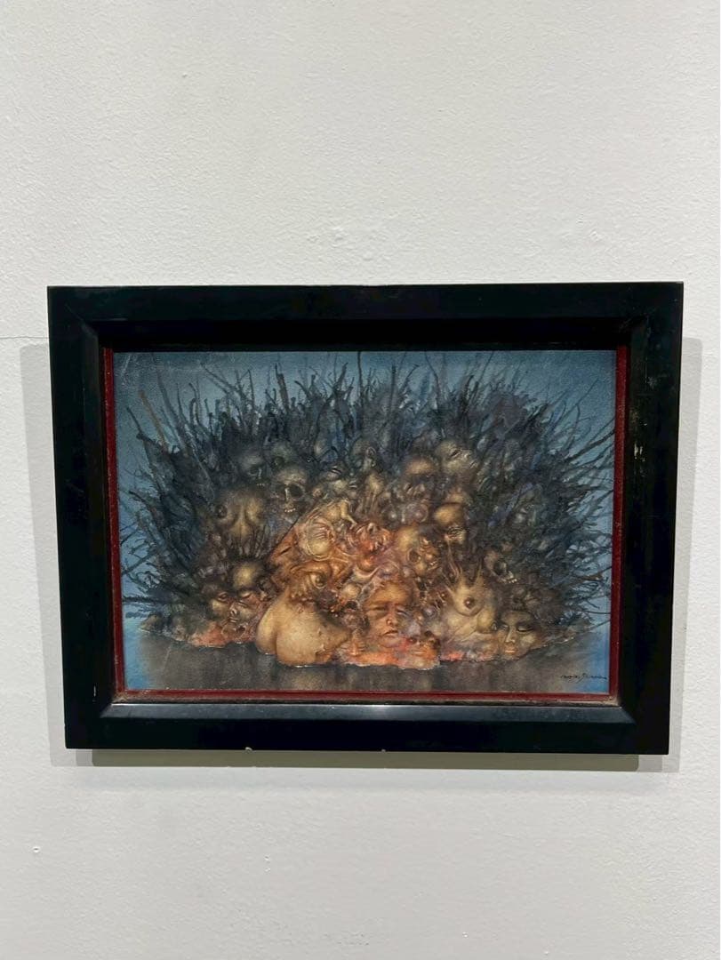 篠田教夫「沈む島」油彩画 真作 1988年