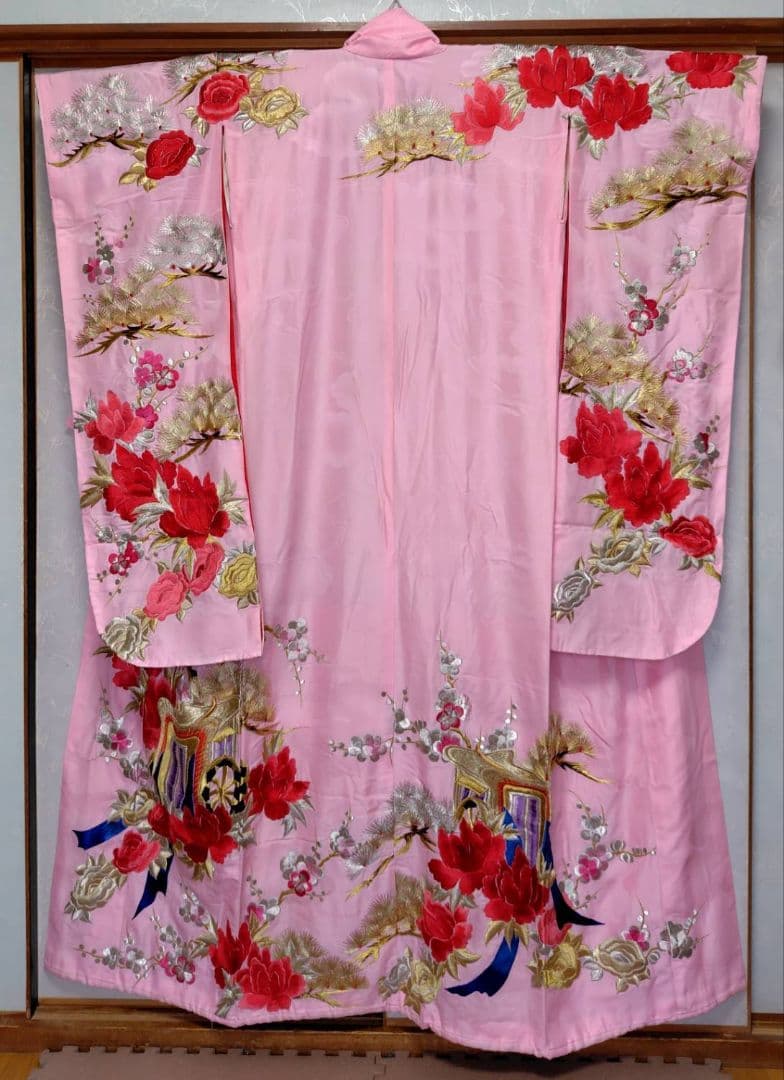 RK321色打掛未使用品綺麗着丈172センチ裄丈64センチ正絹裾綿入り 寸法図【NO.6007】コンパクトスタンドカラーの後ろあきワンピース [M便