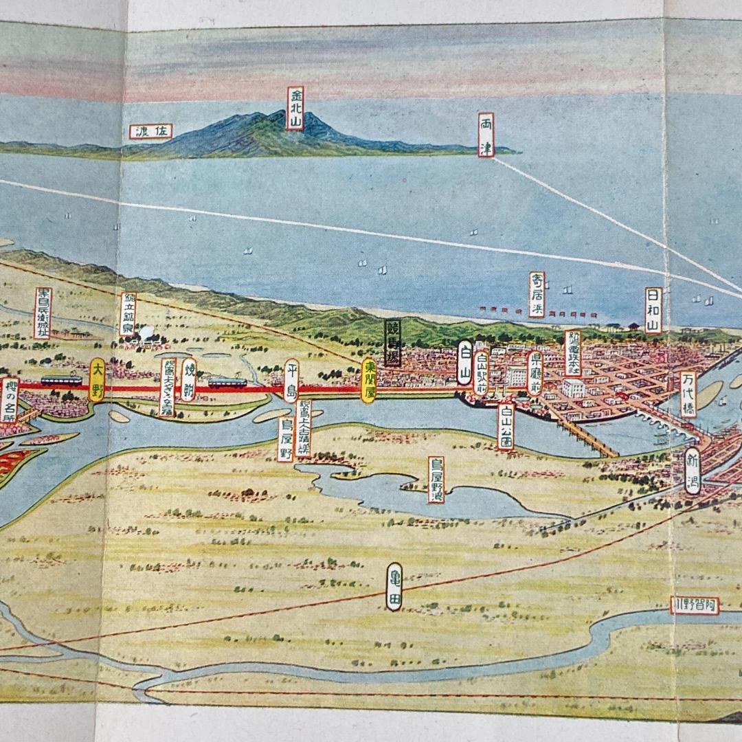 処分 貴重 新潟周辺 新潟電鐵 路線図 鳥瞰図 名所案内 金子高光 昭和8