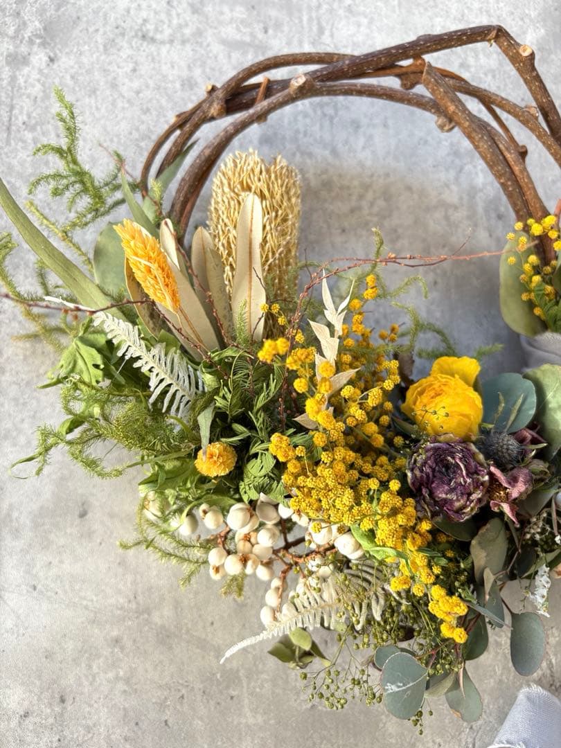 ミモザ 春のお花のspring wreath♡ドライフラワー ラナンキュラス
