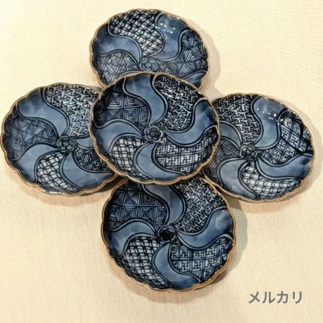 京焼　加藤利昌　染付　祥瑞　菊型　豆皿　５枚　清水焼 捻り祥瑞 加藤利昌作 煎茶器揃い 清水焼 京焼」 - 正尚堂