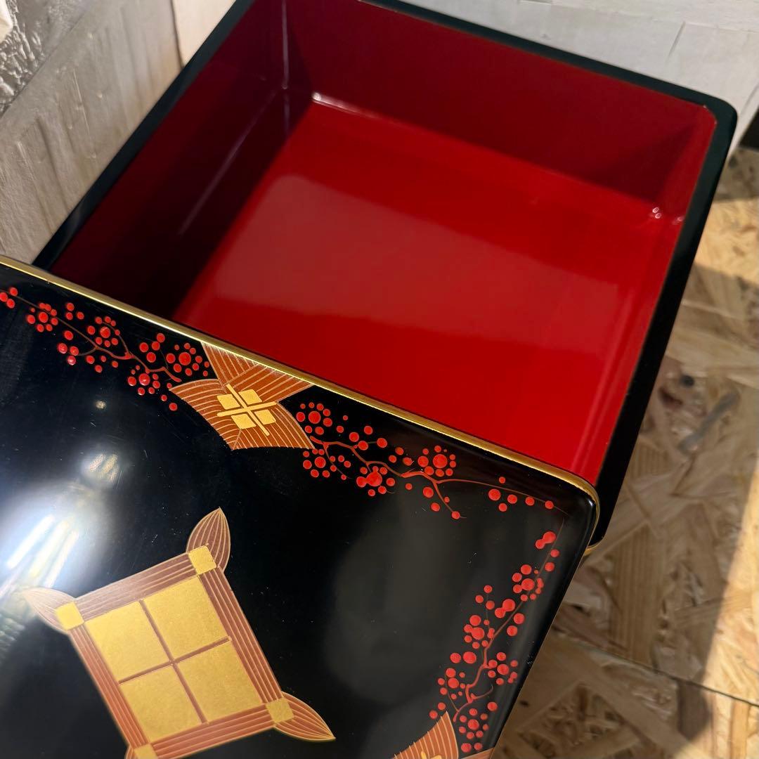 ヴィンテージ♡秀衡塗 2段重箱 黒×金×朱の華やかデザイン お正月