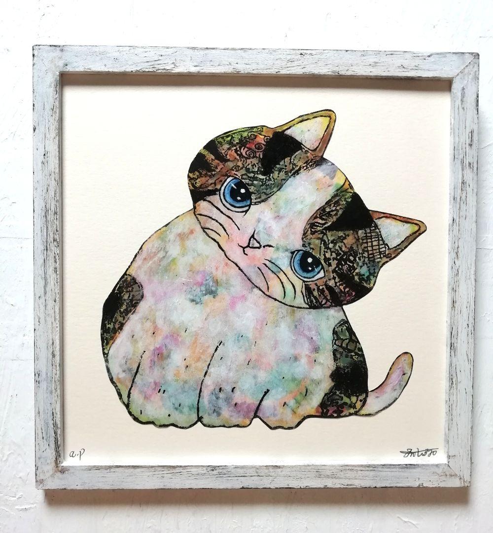 額付き銅版画応用絵画　title「よりそい猫」 窓から猫が/銅版画 (額あり） | iichi 日々の暮らしを心地よくする