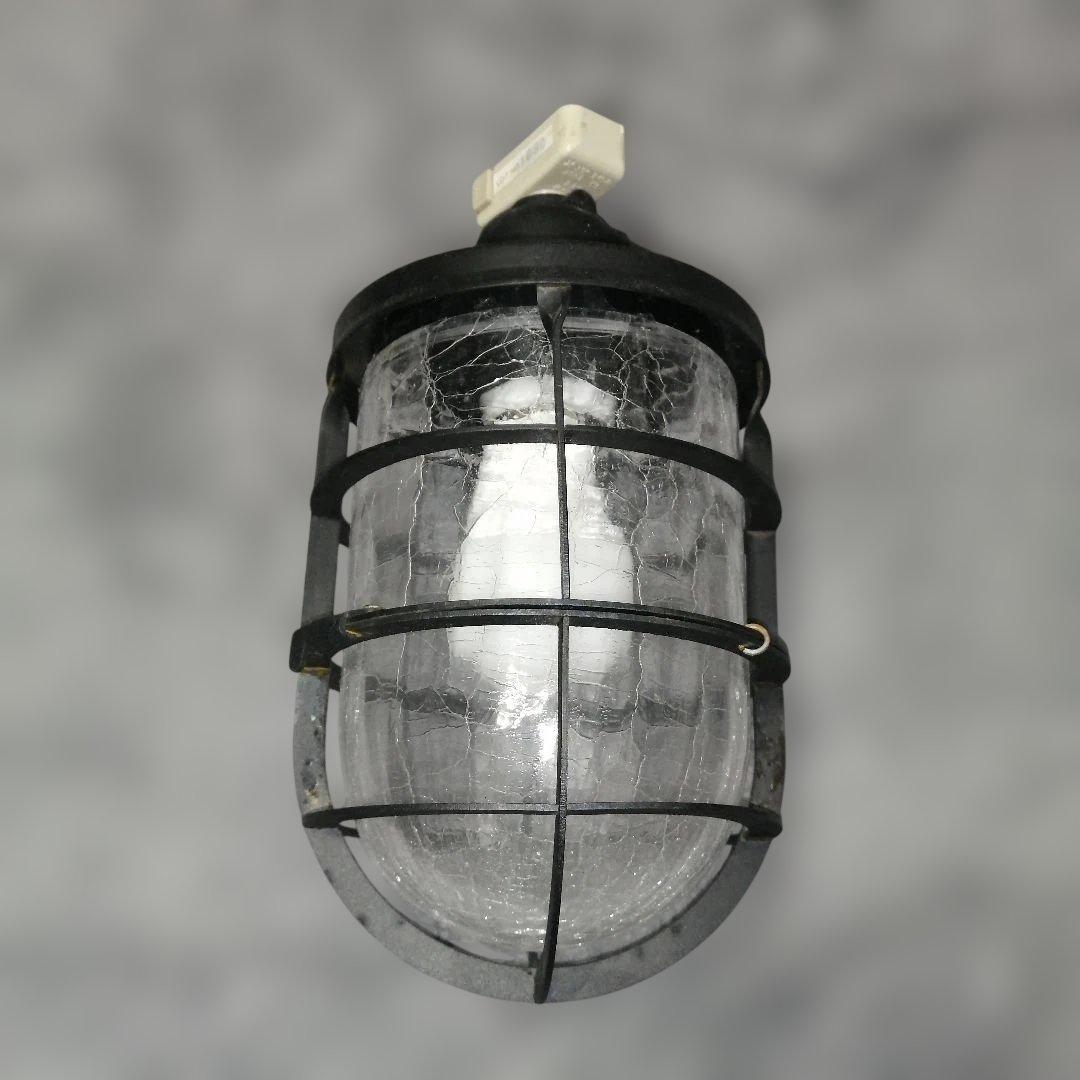 factory 船内レトロなアイアン×クラックガラスのシーリングライト 中古