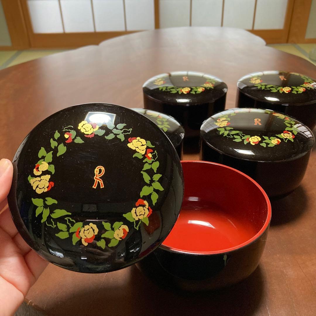 新品・未使用】ロベルタ ディ カメリーノ 漆器 お椀 蓋 お盆 5セット
