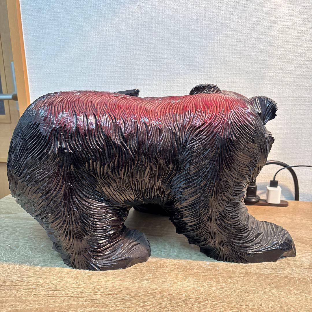 木製クマと魚の彫刻 約40cm - メルカリ