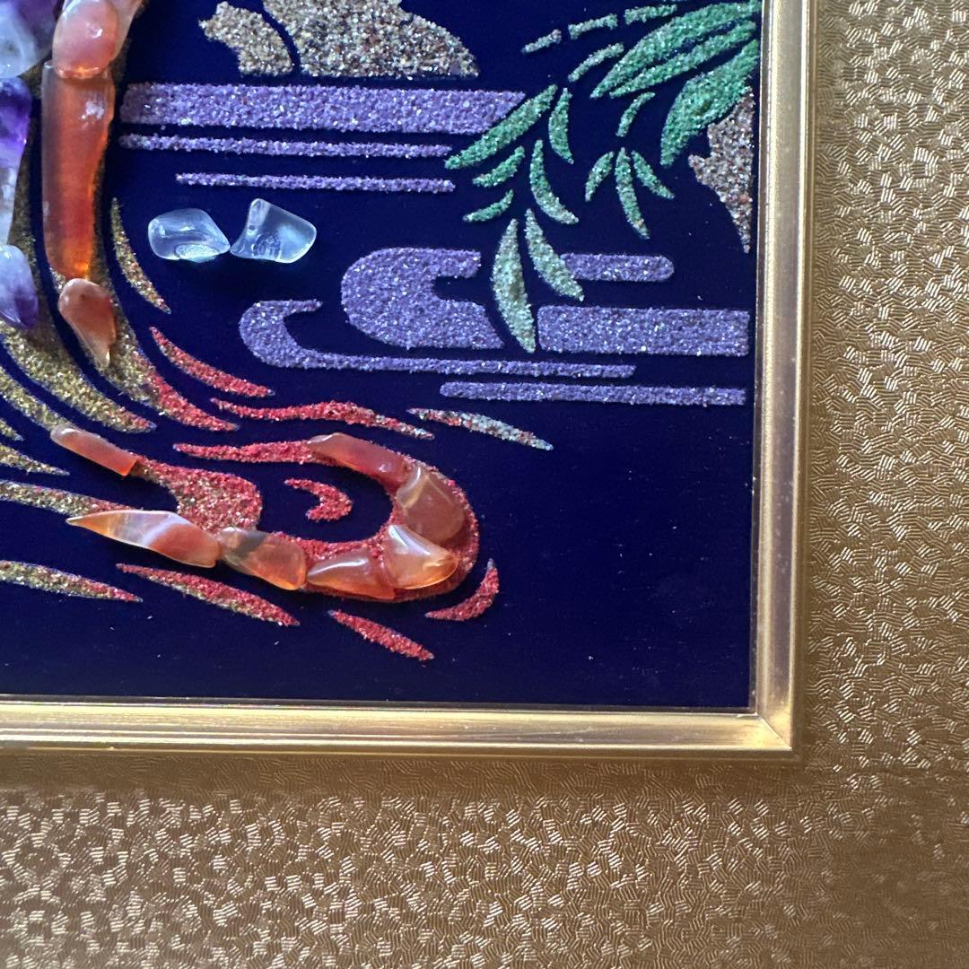 貴石画 天然石絵画 宝石画 鳥 鶏 縁起物 インテリア 風水 ア-ト 美術品