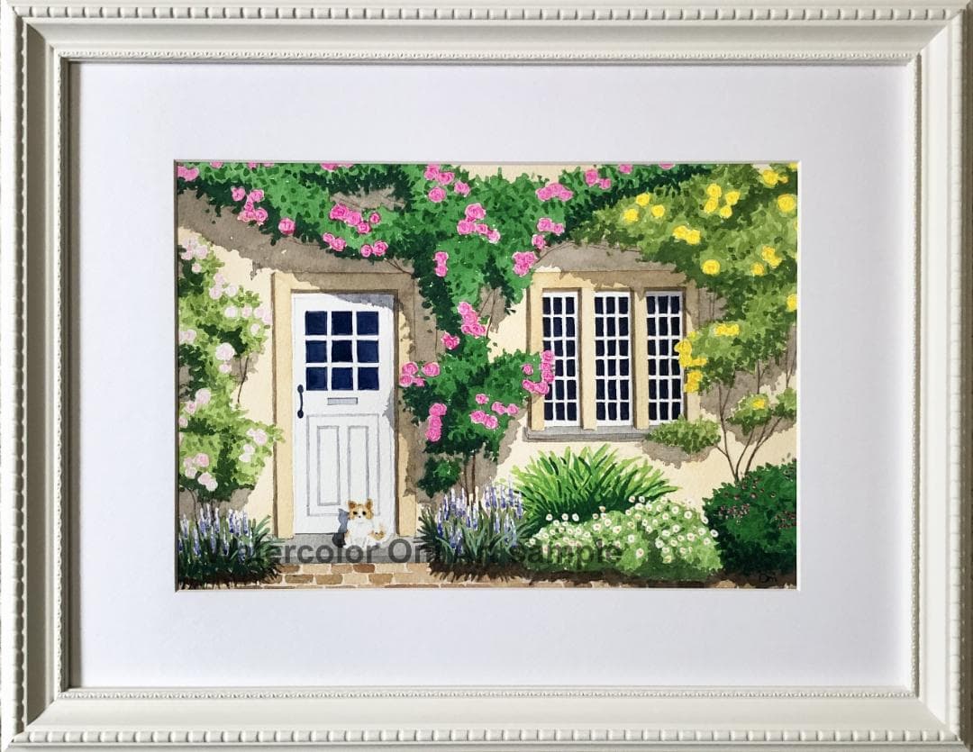 透明水彩画　原画　「ローズハウス」額縁付　A4サイズ　風景画 河津桜」透明水彩画 原画 風景画 額縁付 A4サイズ 絵画 Oni 通販