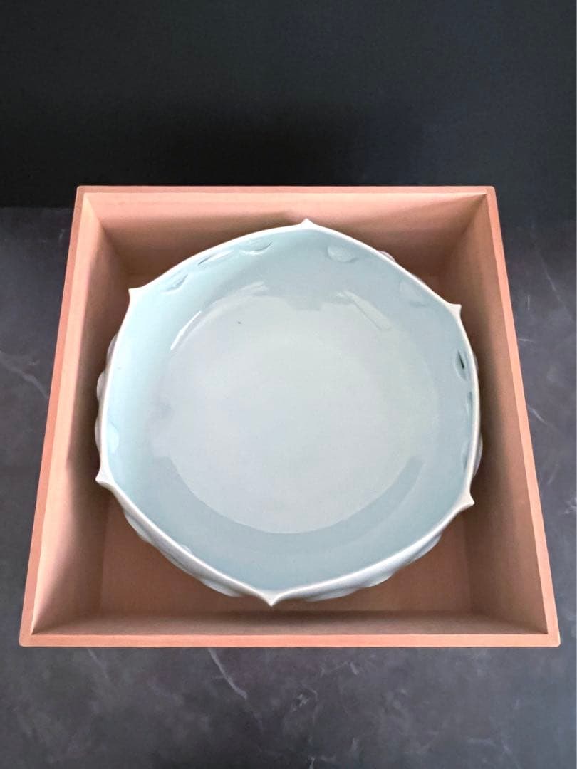 白青磁／盛器】大皿 盛皿 器 花器 京都 陶芸家 長谷川勇 新品未使用 共