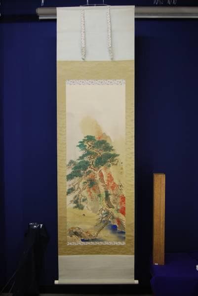 真作/山中芳谷/秋景山水雨中筏下り図/布袋屋掛軸HB-565 - メルカリ