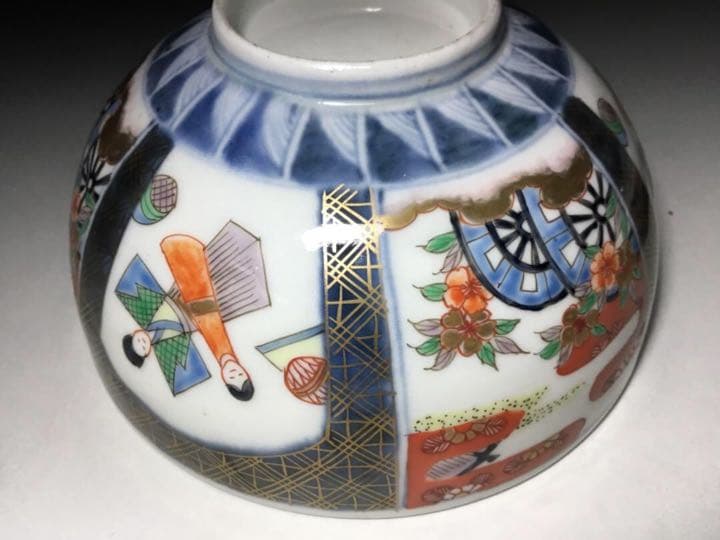 古伊万里◇雛人形文 / 蓋茶碗5客◇染錦 立雛 雛道具