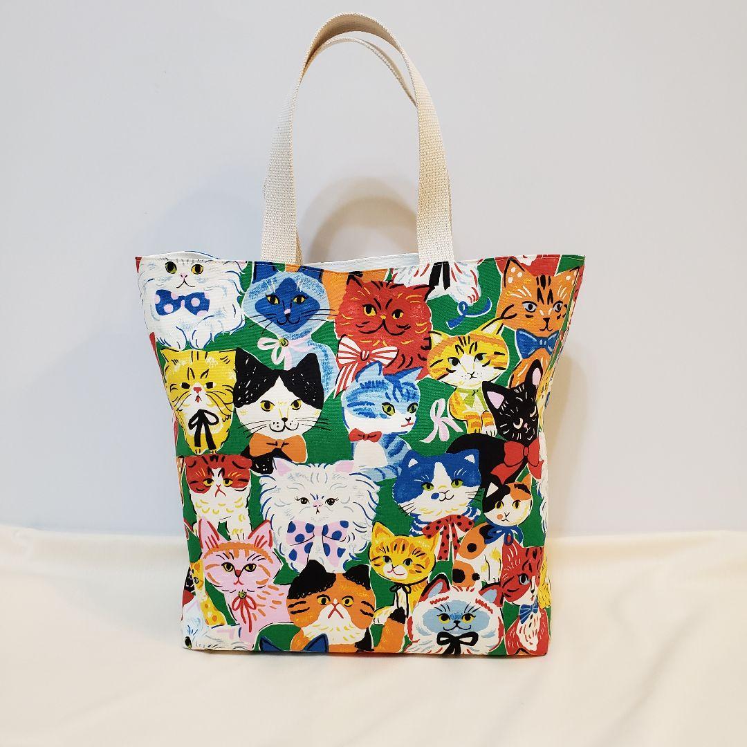ハンドメイド カラフルな猫のトートバッグ リバーシブル仕様 - メルカリ