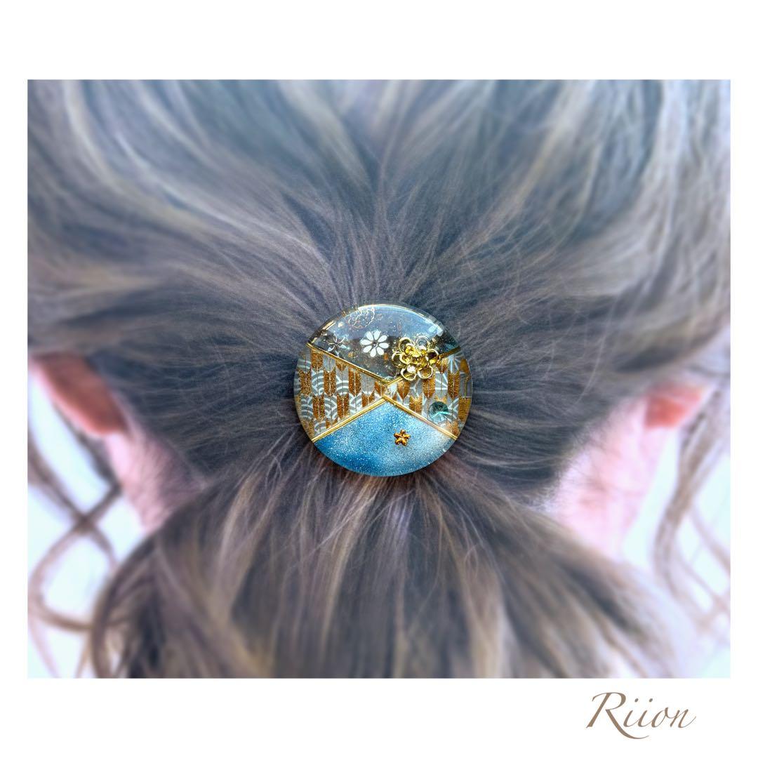 no.1085✨‪ꫛꫀꪝ和テイストレジンヘアゴム・大ぶり・矢絣柄✨️‬