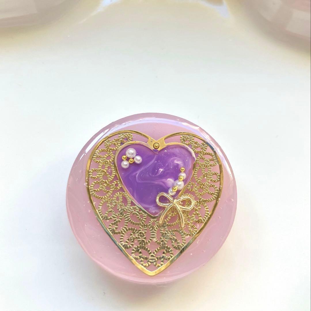 レジン ヘアゴム ハートフレーム パープル◡̈♥︎ アンティーク風