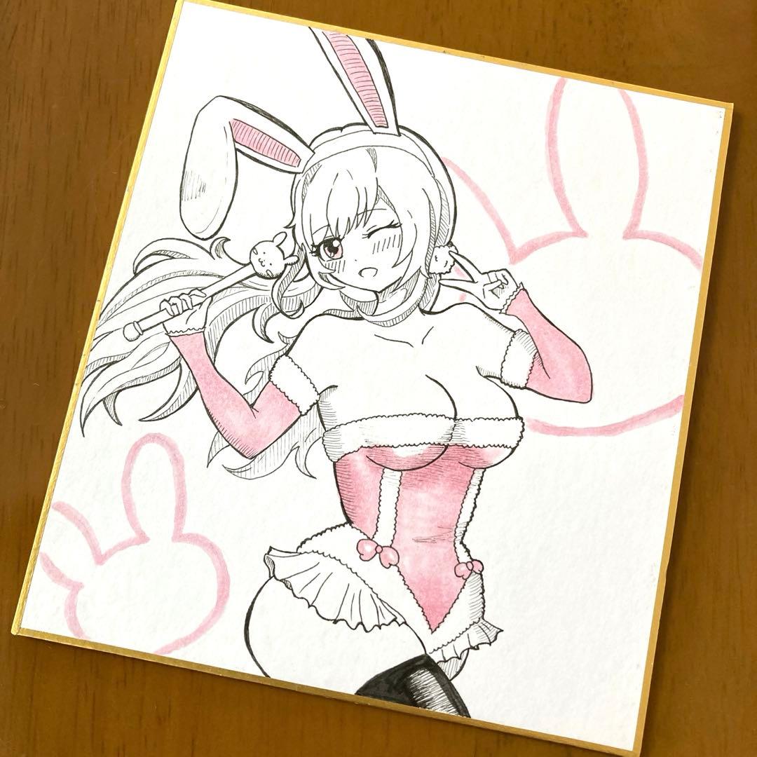 オリジナル手描きイラスト アナログ ミニ色紙 原画 一点物 - メルカリ