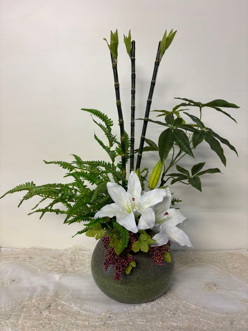 造花　アーティフィシャル　フェイクグリーン　カサブランカ　玄関　贈答品　正月 カサブランカ ホワイト 造花 ユリ アーティフィシャルフラワー 50cm