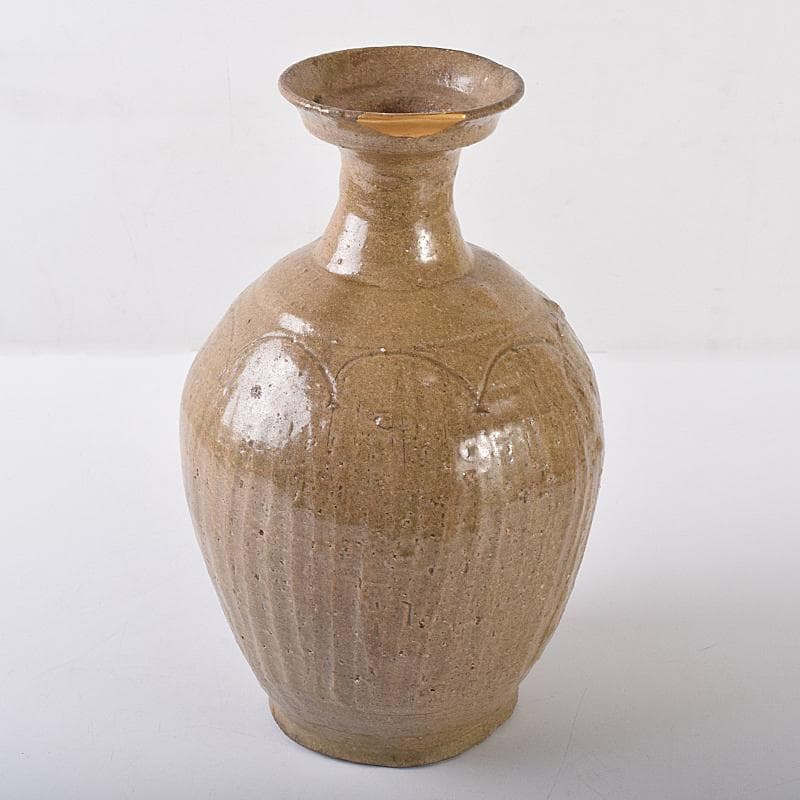 中国 越州窯青磁 碗口瓶 金継ぎ直し 時代箱付 M R7948B