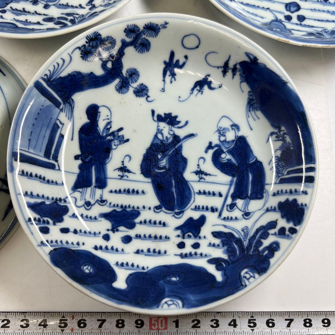 中国明末清朝期 古染付人物画中皿19枚 木箱 約16.5㎝東Y7-0723⭐︎2F