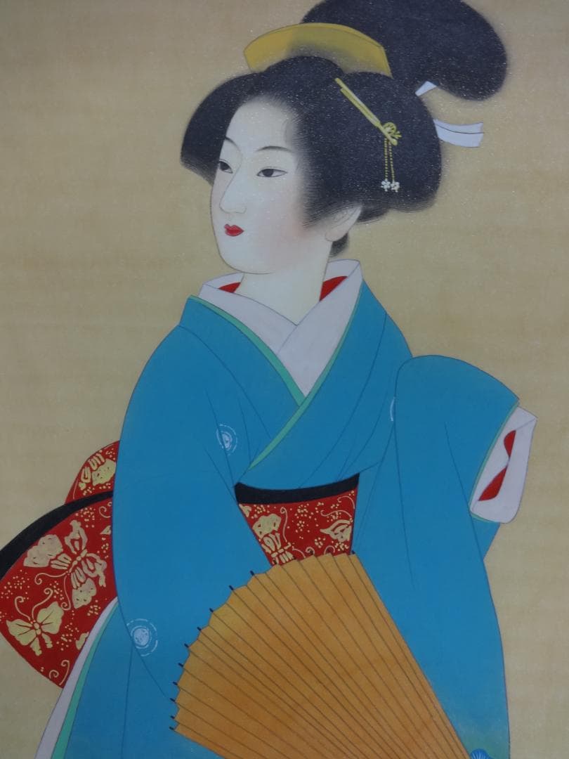 上村松園 舞子 芸者 着物美人・肉筆水彩・大型額装・日本画・ us46r