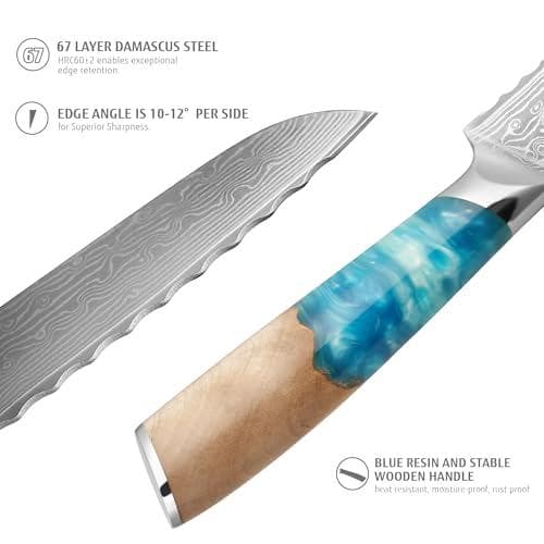 hecef 牛刀包丁 ダマスカス 203mm プロ仕様 青色樹脂ハンドル 高炭A