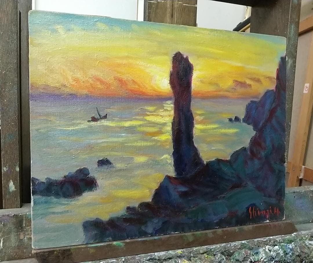 唐桑半島の朝」油絵 F6 絵画 油彩画 風景画 アート
