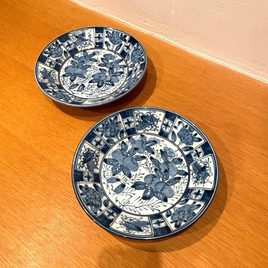 源右衛門　染付芙蓉手　皿 2枚セット 源右衛門 染付芙蓉手 皿 2枚セット 舘林源右衛門 - 生活骨董と古布の
