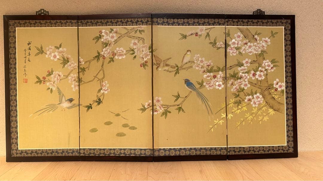 花鳥屏風　四曲 紙本著色四季花鳥図〈伝雪舟筆／六曲屏風〉 文化遺産オンライン