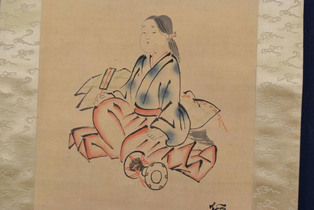 真作】菅楯彦/人物画賛/巫女さん画賛/掛軸/名家伝来/AA-779