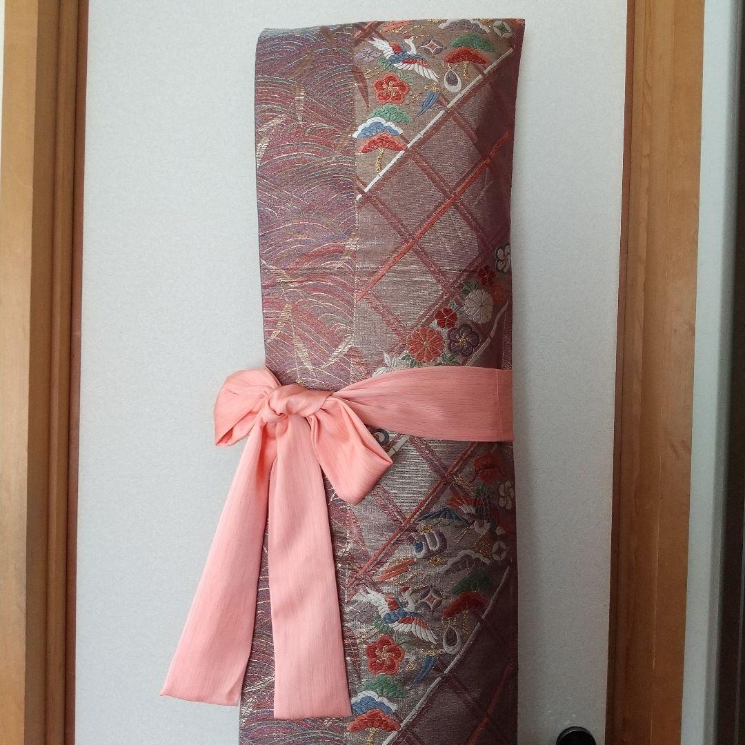 山田流お琴カバー【華】着物帯 ゆたん 和楽器 ◇錦ゆたん [赤色 花柄 竹] 十三絃用 油単 琴用 箏用 琴カバー 覆い