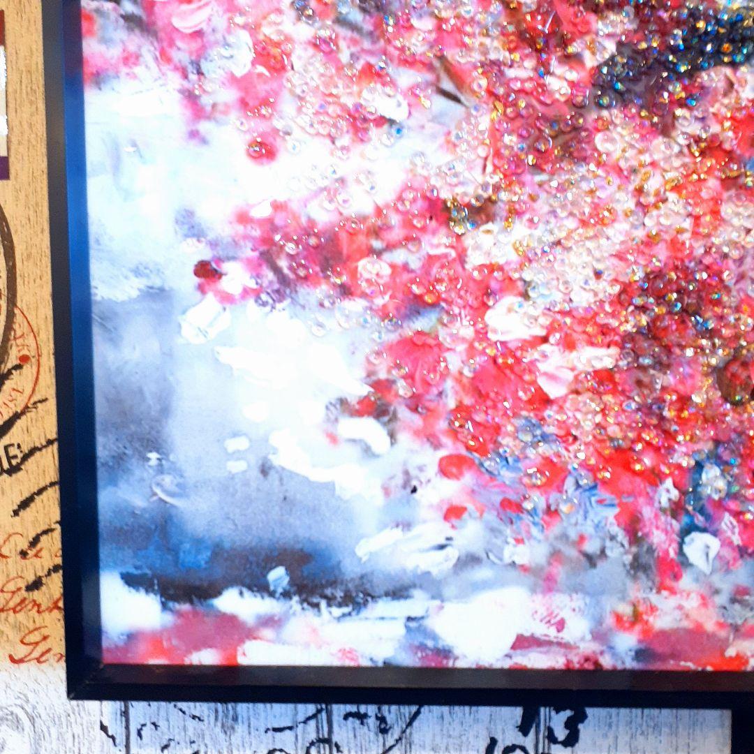 輸入雑貨クリスタルアート『月下の富士山と桜』水晶石フレーム付き