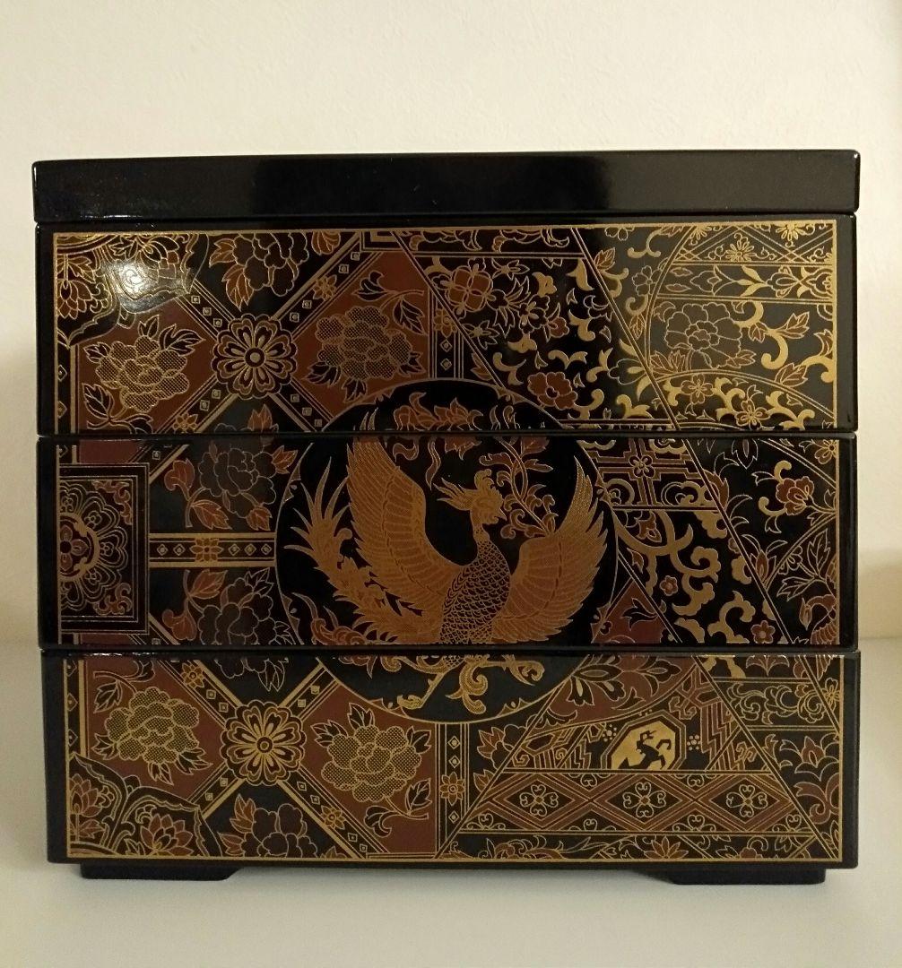 未使用】山中漆器 正倉院風蒔絵 鳳凰 重箱 三段重 おせち - メルカリ