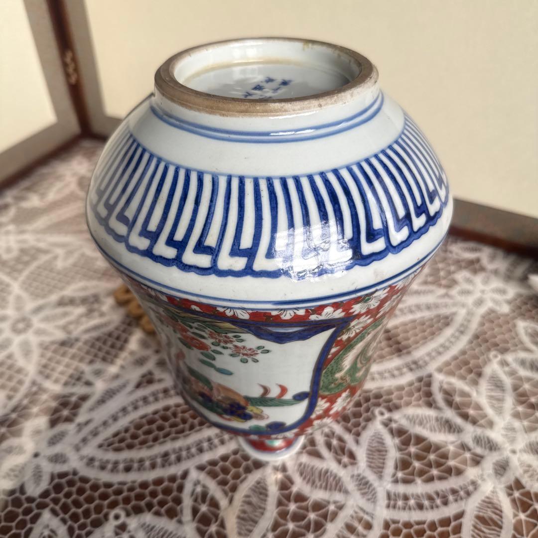 大聖寺伊万里 釣鐘型金彩鳳凰色絵割れニューありません 江戸末期明治